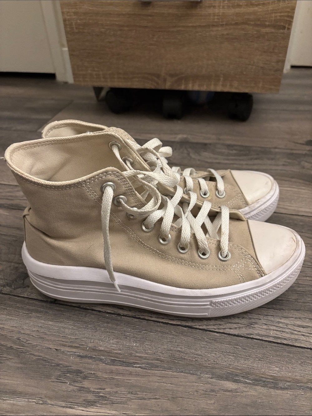 Converse High-Top Platform Sneakers in Beige and White